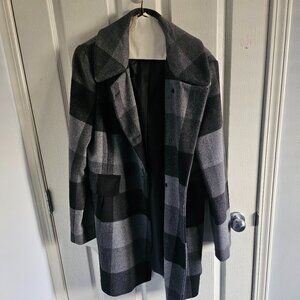 Donna Karan Plaid Black and Grey Wool Coat, Sz M EUC
